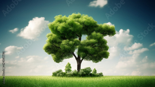 CO2 reducing icon with tree on greenery background for decrease CO2   carbon footprint and carbon credit to limit global warming from climate change  Bio Circular Green Economy concept  Generative Ai