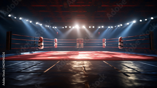 boxing ring with illumination by spotlights, Generative Ai