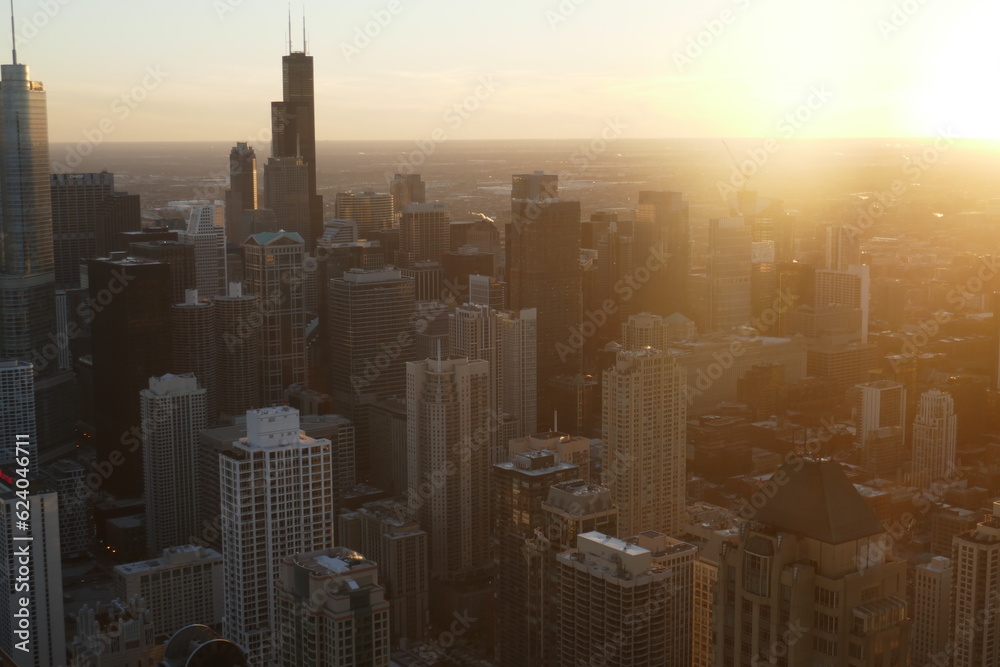 Naklejka premium Chicago Skyline Sunset