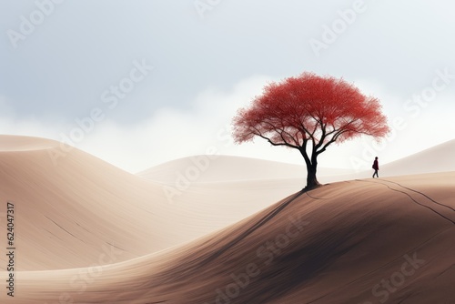 Paysage en couleur  paisible et calme avec des dunes et un arbre  ia