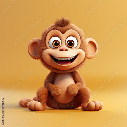 Cute Monkey, 3d cartoon, big eyes, friendly, solid background, minimalistic © Visual Realm