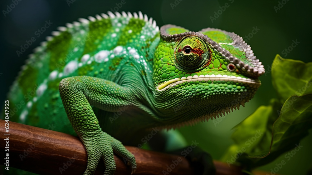 Green colored chameleon close up, Generative Ai Green colored chameleon close up, Generative Ai