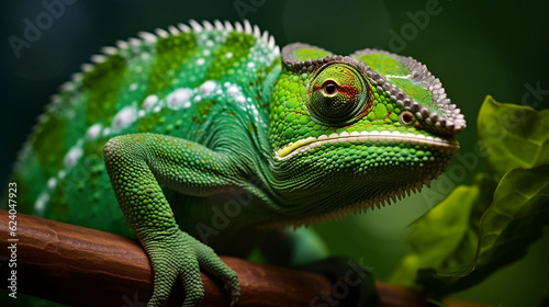 Green colored chameleon close up, Generative Ai © oldwar
