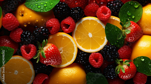 Juicy fruits top view background  Generative Ai