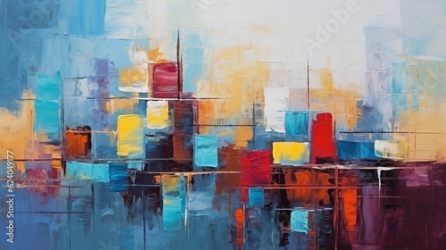 Abstract cityscape with textured buildings and streets, colorful art, multicolored oil art texture pictures Generative AI