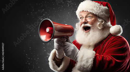 Santa Claus Spreads Holiday Joy Jolly Santa Communicating with a Megaphone. created with Generative AI