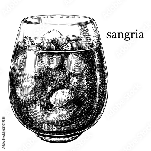 Sangria cocktail summer vintage vector sketch illustration.