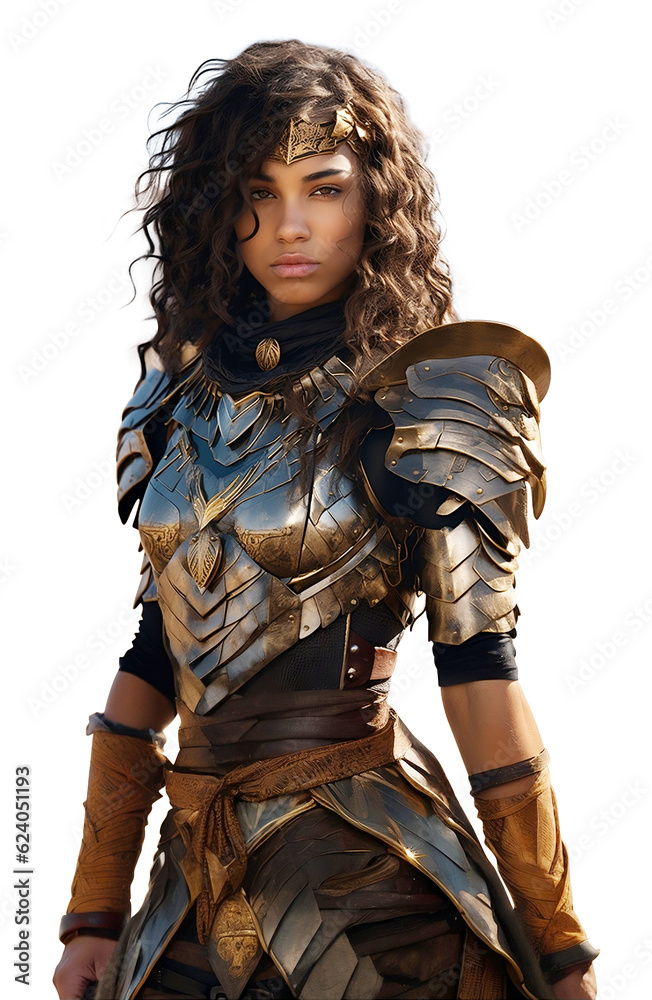 Portrait of a woman of ancient Egypt. Illustrational view Egyptian woman warrior in golden armor. Isolated on transparency. Portrait of a woman of ancient Egypt. Illustrational view Egyptian woman warrior in golden armor. Isolated on transparency.