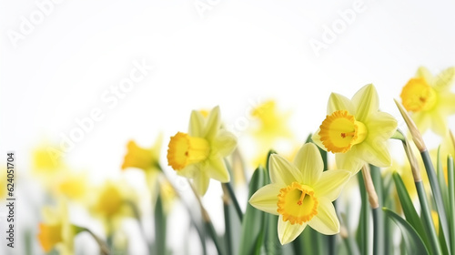 Foto Bright yellow flowers of Easter bells daffodils (Narcissus) spring flower field