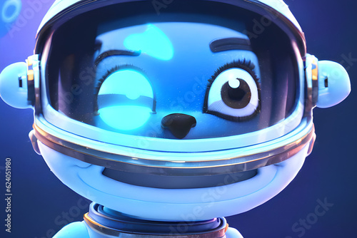 robot with headphones, cute animal friend character wearing a spacesuit in outer space.
Generative AI