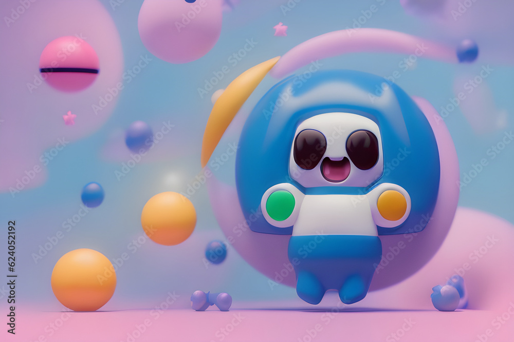 3d render of a child playing with balloons, cute animal friend character wearing a spacesuit in outer space.
Generative AI 3d render of a child playing with balloons, cute animal friend character wearing a spacesuit in outer space.
Generative AI