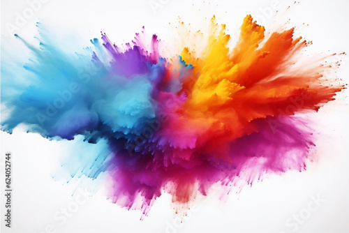 Abstract multicolored powder splatted on white background, Freeze motion of color powder exploding