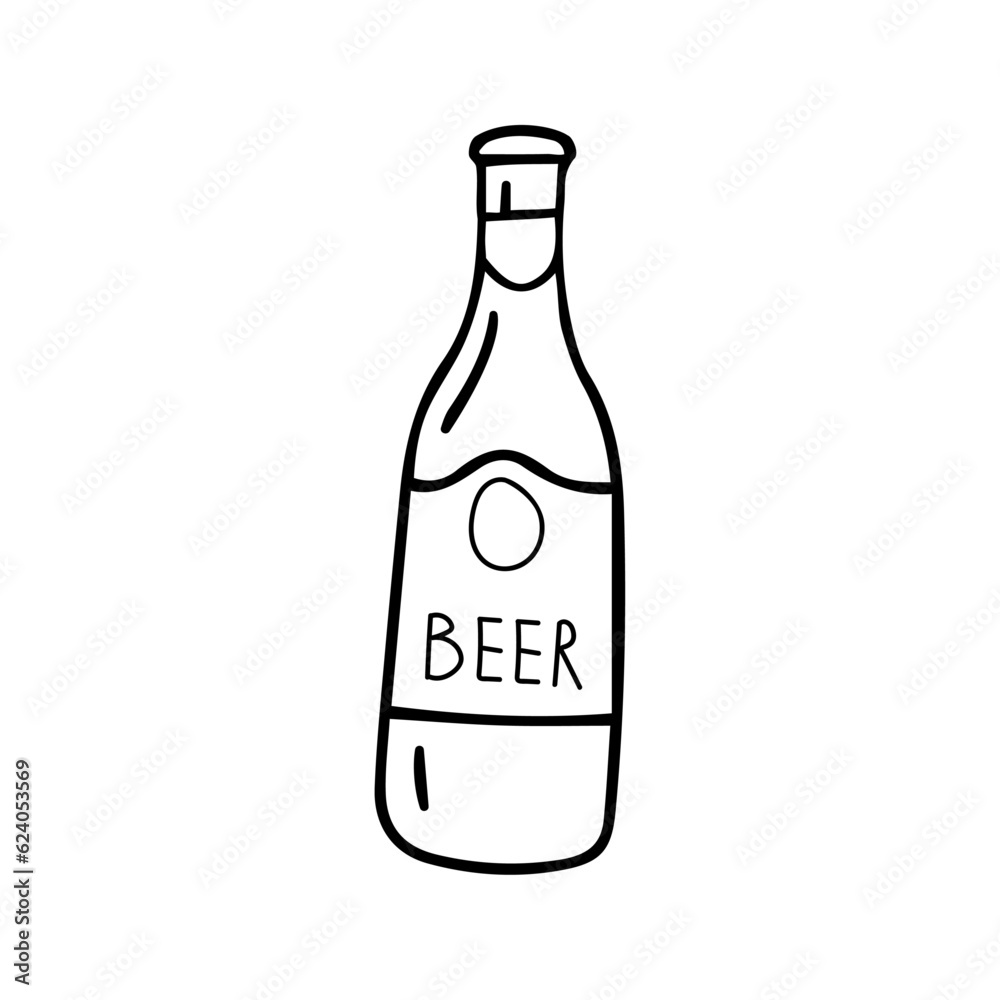 Hand drawn vector illustration of beer bottle. Hand drawn vector illustration of beer bottle.