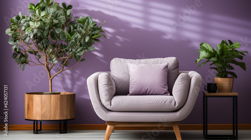 Modern interior of lounge and living room design and purple wall background for house advertising Generative AI © kitti