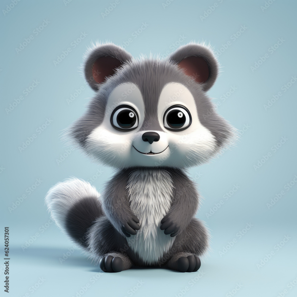 Cute Raccoon, 3d cartoon, big eyes, friendly, solid background, minimalistic Cute Raccoon, 3d cartoon, big eyes, friendly, solid background, minimalistic