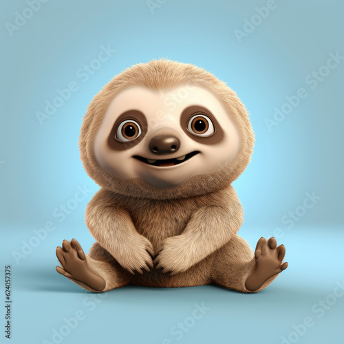 Cute Sloth, 3d cartoon, big eyes, friendly, solid background, minimalistic