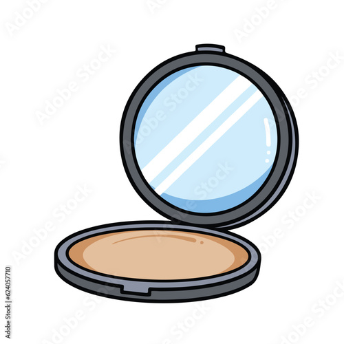 Colored compact powder or foundation make up vector icon illustration isolated on square white background. Simple flat outlined cartoon art styled drawing. photo