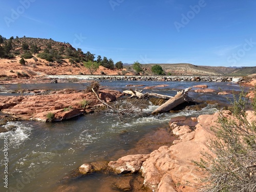 Gunlock Falls, Gunlock State Park, St. George, Utah, USA. Waterfalls, red rocks. 