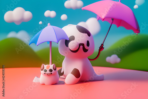 Draw a cat holding an umbrella on a rainy day. Generative AI