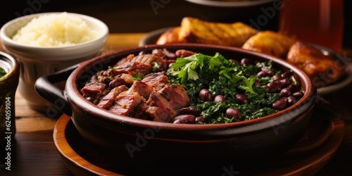 Feijoada: Embracing Brazil's Flavors - A Sumptuous Display of Traditional Delight - Savory Beans and Assorted Meats - Rich, Robust, and Irresistible - An Authentic   Generative AI Digital Illustration