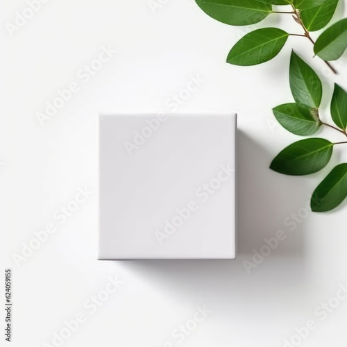 top view of a small plain white cardboard box packaging for mockup