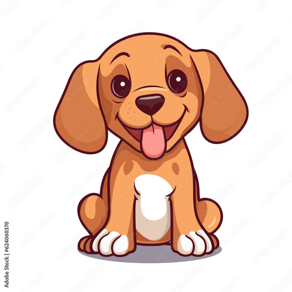 Cute Cartoon Hound - Playful Canine Character. Vector Illustration for Children and Baby. Flat Clipart of a Lovable Hunting Dog Cute Cartoon Hound - Playful Canine Character. Vector Illustration for Children and Baby. Flat Clipart of a Lovable Hunting Dog