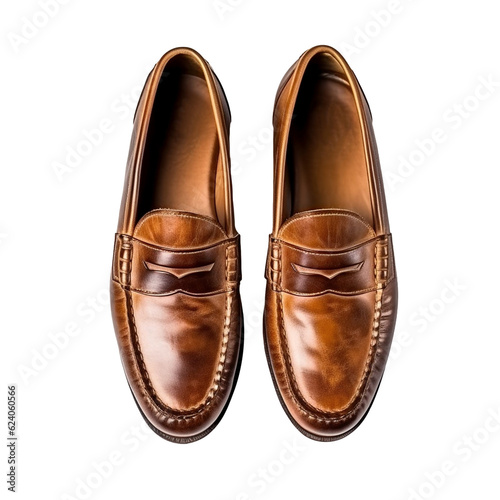 Brown leather male shoes isolated on transparent bacground