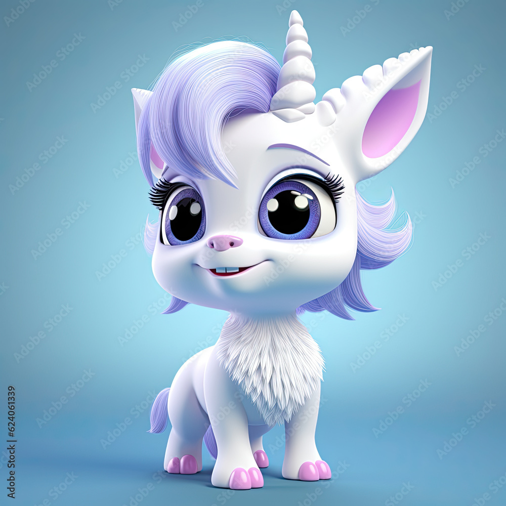 Cute Unicorn, 3d cartoon, big eyes, friendly, solid background, minimalistic Cute Unicorn, 3d cartoon, big eyes, friendly, solid background, minimalistic