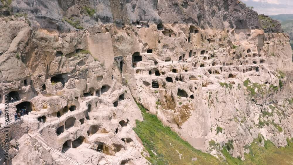 Aerial view of Vardzia. It is a cave monastery site in southern Georgia Aerial view of Vardzia. It is a cave monastery site in southern Georgia