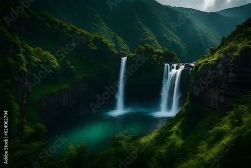 waterfall in the mountains Generated Ai