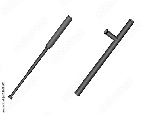 Tofa Stick Baton Law Enforcement Weapon Equipment Collection Set Symbol Cartoon illustration Vector
