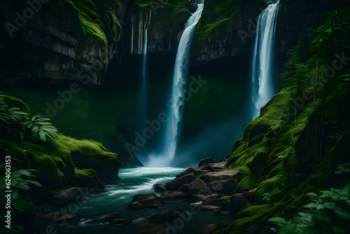 waterfall in the forest Generated Ai