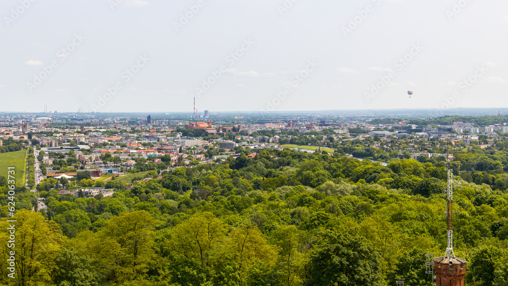 Unesco World Heritage city Krakow in Poland seen from the Kościuszko lookout hill