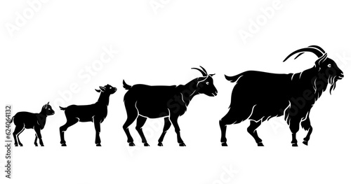 Goat Growth Stages, Animal Silhouette Set
