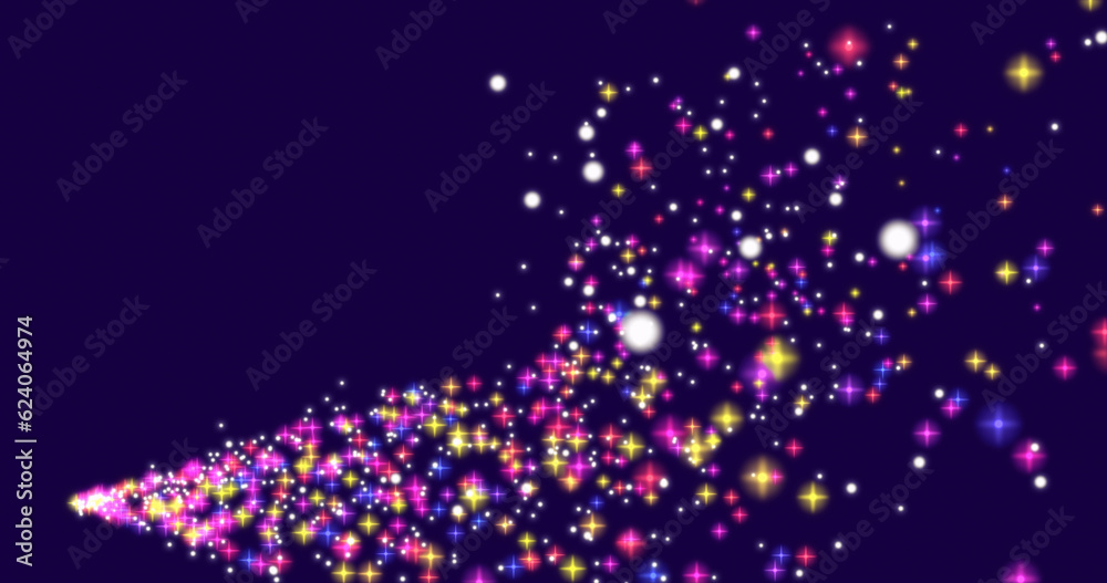 A trail of flying multi-colored sparkling particles moving along a curve. A trail of flying multi-colored sparkling particles moving along a curve.