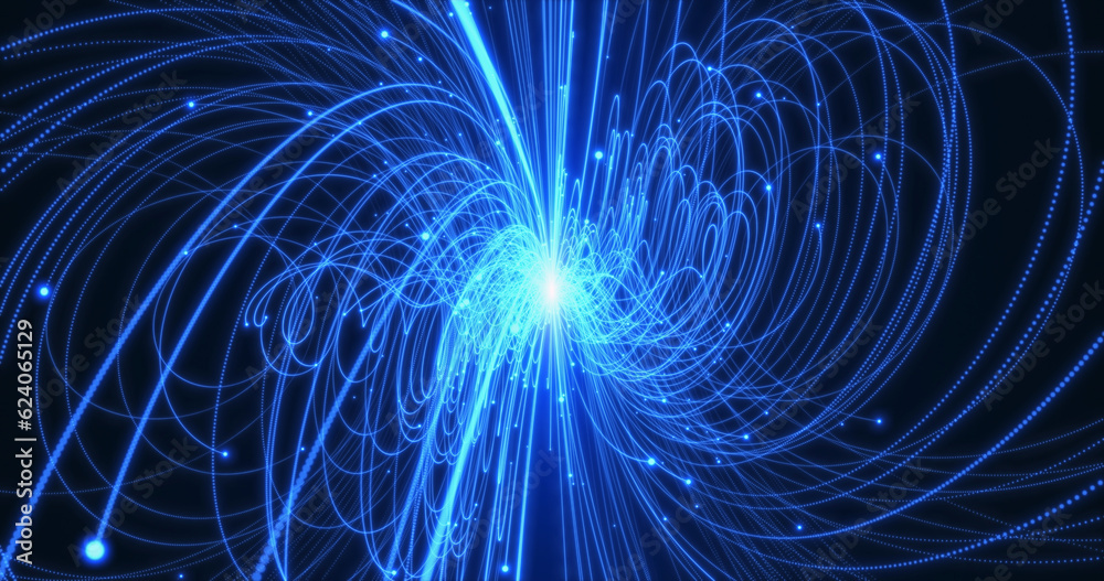 Traces of charged particles in a magnetic field.