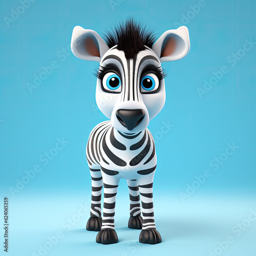 Cute Zebra  3d cartoon  big eyes  friendly  solid background  minimalistic