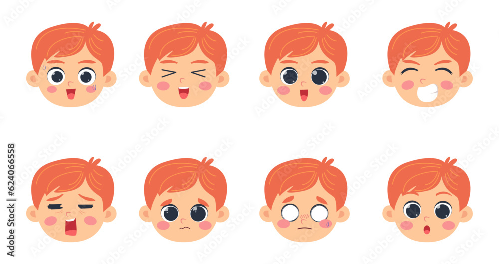 Cute boy faces showing different emotions Cute boy faces showing different emotions