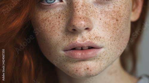 girl with freckles on face isolated on grey with generative ai © WS Studio 1985