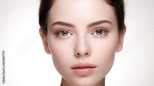Healthy pure skin woman face close up isolated on white with generative ai