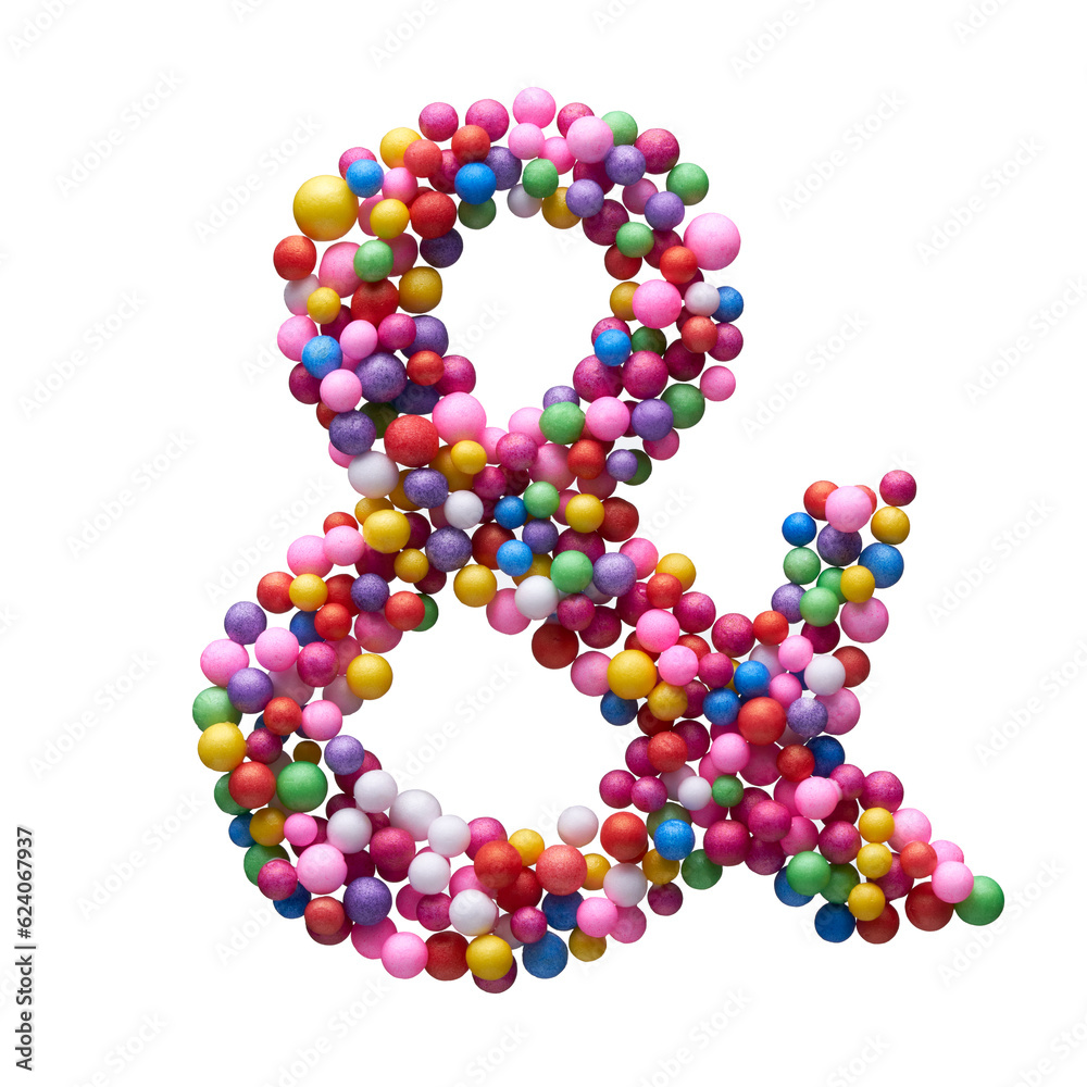 Ampersand sign made of colorful balls isolated on white background. Ampersand sign made of colorful balls isolated on white background.