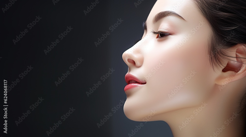 natural beauty concept young woman profile face closeup studio shot with generative ai natural beauty concept young woman profile face closeup studio shot with generative ai