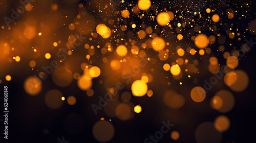 Enchanting Forest Glow Blurred Abstract Photo of Light Burst and Golden Bokeh Lights Among Trees. created with Generative AI