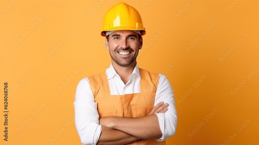 Young architect man wearing builder safety helmet over isolated background happy face smiling with crossed arms. Young architect man wearing builder safety helmet over isolated background happy face smiling with crossed arms.
