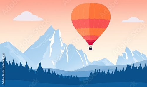  a hot air balloon flying over a mountain range in the sky. generative ai