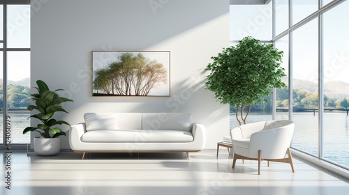 Minimalist living room interior design concept wit with sofa and vase flower © orendesain99