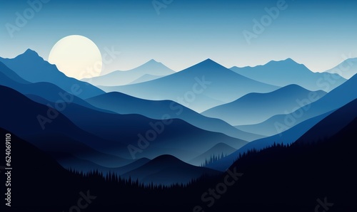  a mountain landscape with a full moon in the sky above. generative ai