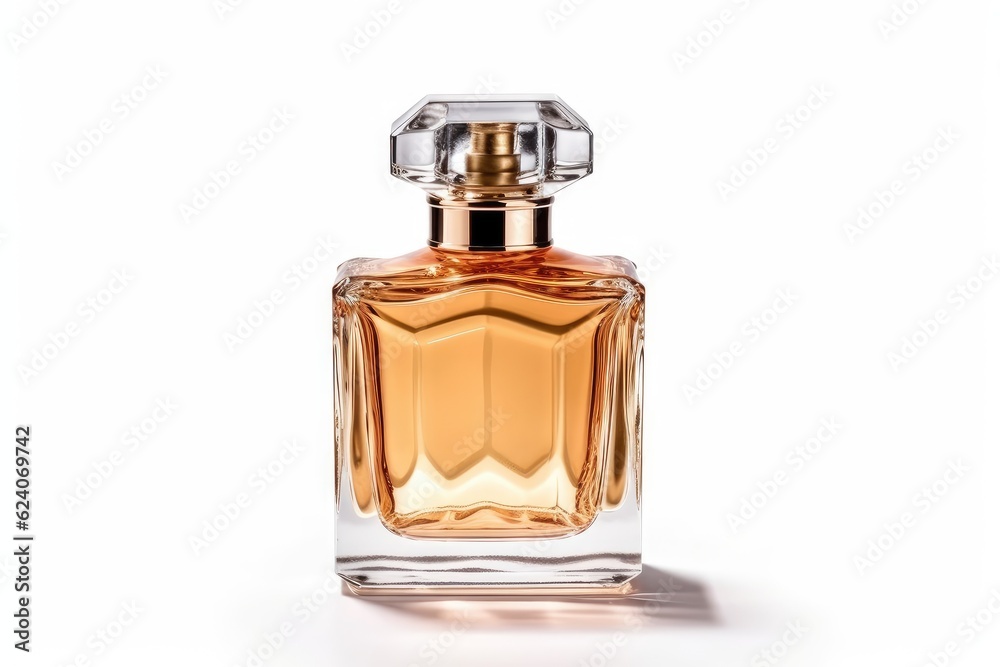 Perfume cosmetic skin care product bottle in front of white background, AI generated Perfume cosmetic skin care product bottle in front of white background, AI generated