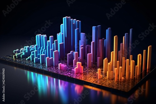 Abstract colorful business graph on dark background. Generative AI technology 
