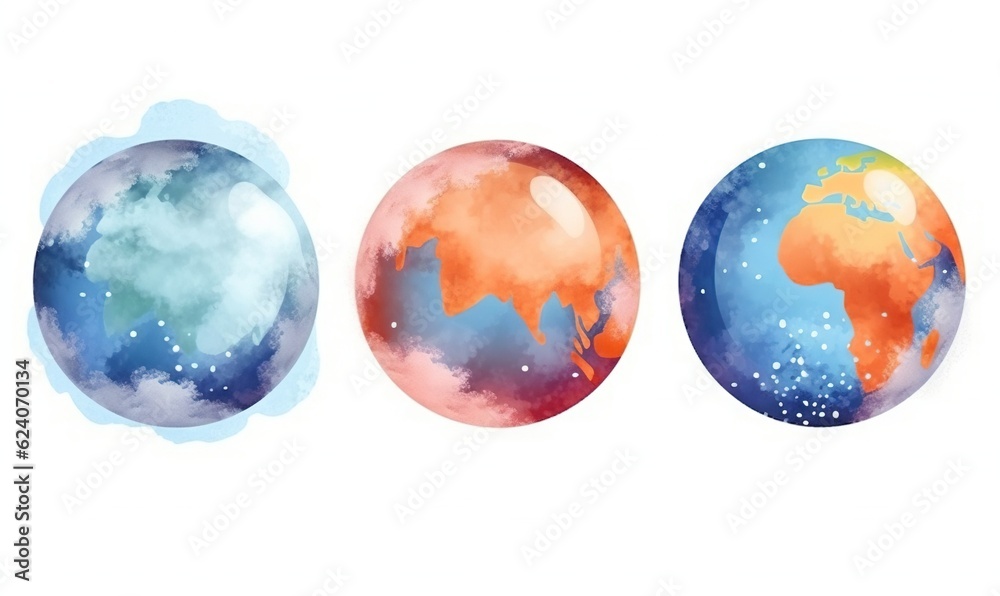  three different colored eggs with the same color as the earth.  generative ai